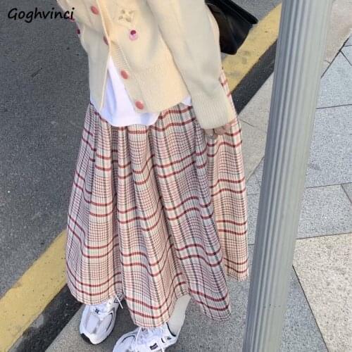 Skirts Women Pink Plaid Ankle-length Loose All-match Cute Ladies Daily Korean Style Kawaii Harajuku Young Sweet Elegant Stylish