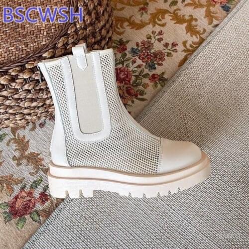 Women Mid-tube Martin Boots 2021 Summer Ladies Chelsea Boots Fashion Black Mesh Womens Thick-soled Zip Smoke Tube Boots