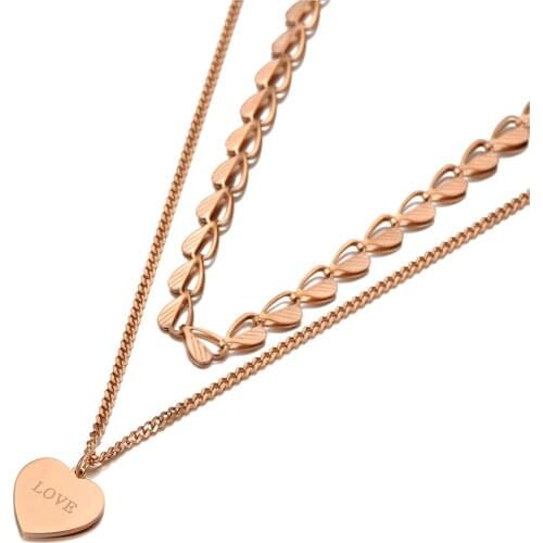 Bohemia Design Double Layer Love Heart Charm Pendant Necklaces For Women Stainless Steel Summer Choker Necklace N20162