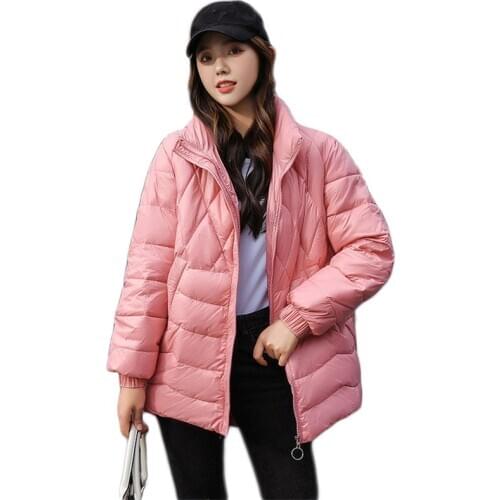 Women Cotton Coat Light Thin Style 2020 Autumn New Korean Fashion Loose Small Girls Stand Collar Long Sleeve Warmth Parkas JD943