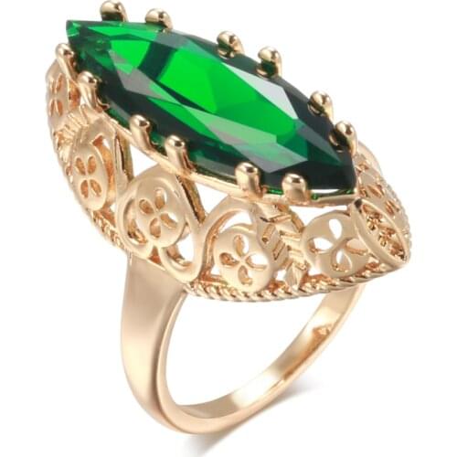 Kinel New 585 Rose Gold Ethnic Bride Wedding Ring Vintage Jewelry Trend Daily Unique Hollow Green Natural Zircon Women Rings