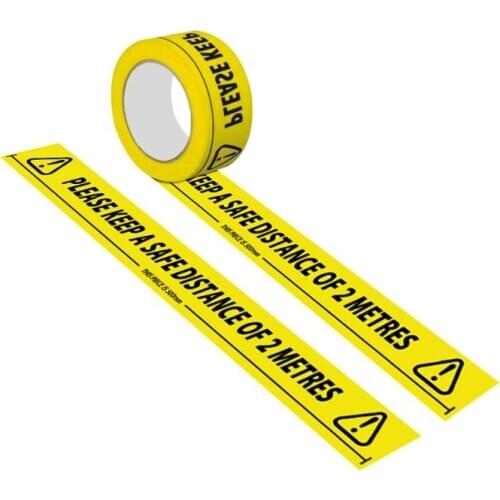 1Roll Yellow Social Distancing Stickers Tape Please Keep A Safe Distance of 2 Meters Safety Tape Protective Warning Tape