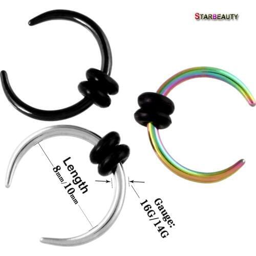 1PC C Shape Surgical Steel Nose Ring Piercing 16G/14G & 8/ 10mm Clip On Nose Ring Body Fake Piercing Body Jewelry For Women Men