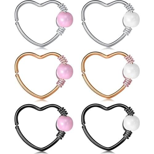 20G Stainless Steel Daith Rook Piercing Heart Nose Ring Hoop Cartilage Hoop Septum Piercing 10mm 3/8" for Women Men