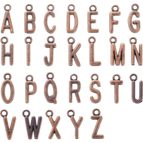 20Pcs 7X17MM vintage red copper Metal Zinc Alloy English Letter A-Z Charms Fit Jewelry Pendant DIY Necklaces Bracelets Makings