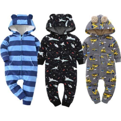 2017 Original New Arrival One-Piece Baby Boy Girl romper cotton zipper hooded outwear footed infant fleece Winter Fall clothes