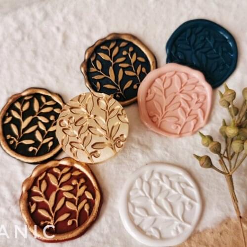 2021 Round Leaf Wax Seal Blessing Merci Wedding Greeting Card Wax Stamp Magic House Cake Embossed Seal With Handle
