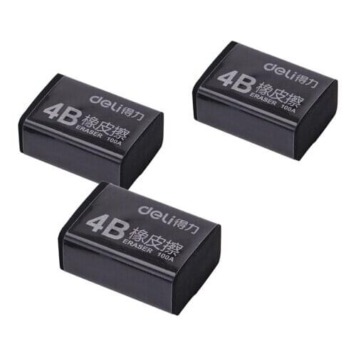 Deli 7545 / 4B Black Eraser / Student Drawing Test Eraser / Art Color Lead Painting Eraser / Office Business / 3 Pieces