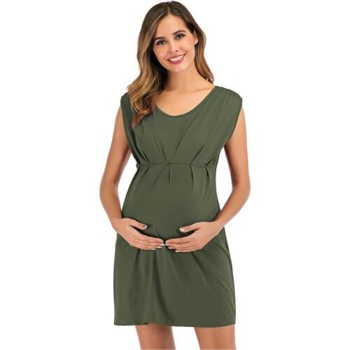 40# Maternity Dresses Clothes For Pregnant Women Maternity Pregnancy Sleeveless O-neck Solid Color Loose Dress Для Беременных