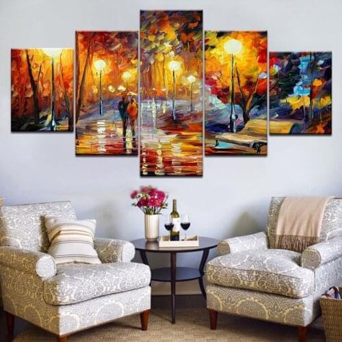 5 panel diamond painting Walking In The Rain Nightscape Full Square Round Diamond Embroidery Wall Pictures for Room Decor,A975