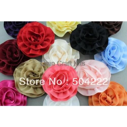 50pcs big Ruffle Satin Flowers for diy Headband, Newborn Baby GIrl Photography Prop 80mm