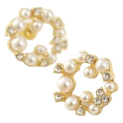 925 Sterling Silver Round Micro-inlaid Internet Celebrity Pearl Earrings Gold Simple Baroque Pearl Earrings Jewelry