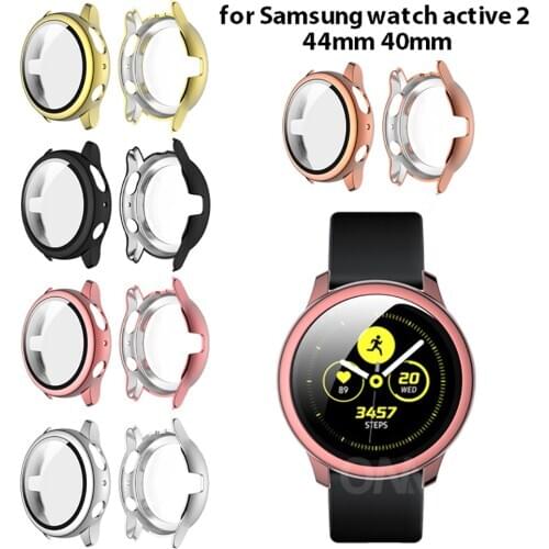 Case for Samsung galaxy watch active 2 44mm 40mm Full Coverage Bumper Case Cover with Tempered Glass Screen Protector