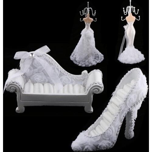WHITE Wedding Mannequin Dress & High Heels* Sofa Jewelry Holder Earring Necklace Ring Display Stand Rack