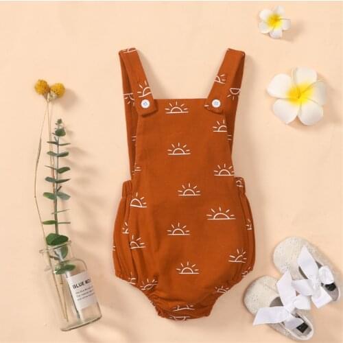Baby Summer Rompers Newborn Sleeveless Backless Clothes Infant Boys Girls Sun Print Button Strap Jumpsuits Cotton Soft Outfits