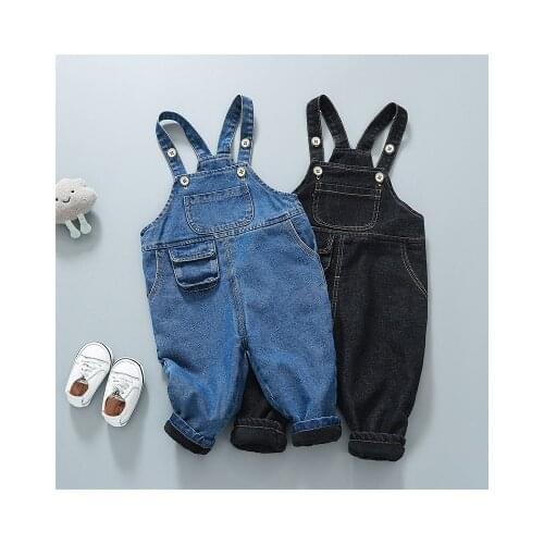 Denim Overalls 2020 Winter Childrens Clothing Baby Suspender Pants 1 2 3 4 Years Old Toddler Infants Baby Plus Velvet Jeans