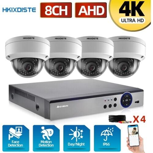 HKIXDISTE 8CH 4K DVR Security Camera System Home Explosion proof Camera Kit 8MP CCTV AHD 4/8PCS Dome Camera Outdoor Waterproof