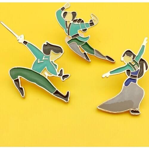 HOSENG Newest Movie Cartoon Badge Brooch Set Chinese Kongfu Mulan Enamel Pin Badge Brooch