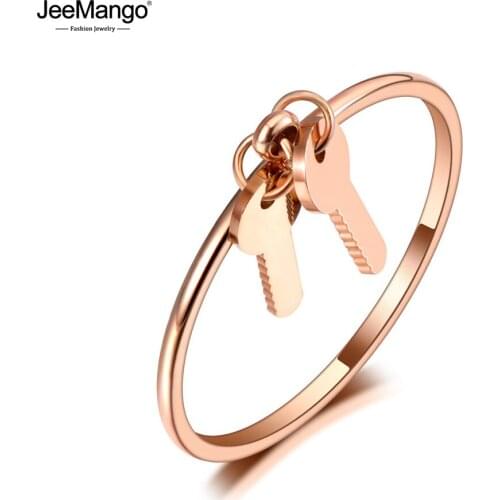 JeeMango Fashion Original Design Titanium Stainless Steel Love Key Rings Simple Cute Cocktail Party Ring For Women Girls JR20023