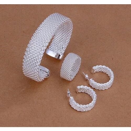 S275 Silver Color Lovely Jewelry Sets Silver 925 Jewelry Net Mesh Ring Earrings Bangle S275 /aogajfna Azyajrfa