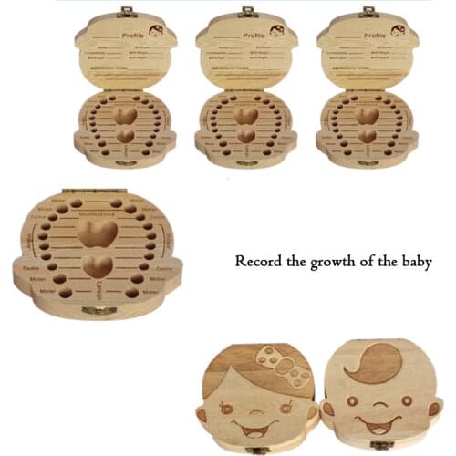 English/Spanish/French/Russian/Italian Creative Baby Tooth Box Baby Umbilical Cord And Baby Hair Storage Box Wooden Storage Box