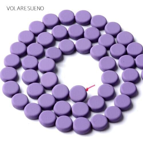 Purple Hematite Stone Natural Stone Rubber Matte Round Cake Beads Space Loose Beads For Jewelry Making 8mm Diy Bracelet 15inches