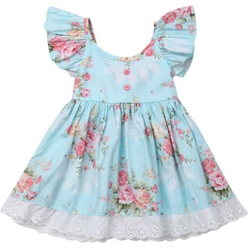 Toddler Baby Girl Lace Tutu Flower Dress Pageant Party Birthday Wedding Princess Girls Summer Clothes Cotton Round Neck