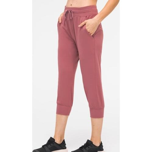 Women Crop Running Active Lounge Jogger Capris with Side pockets Naked Feeling Leggings Drawstring waist good quality