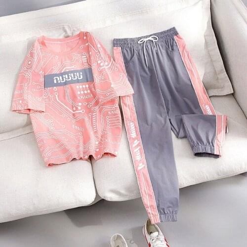 Summer Sports Two Piece Outfits Short Sleeve Cropped Pants New Oversized 2XL 2 Piece Set Women Clothing Yoga Suits