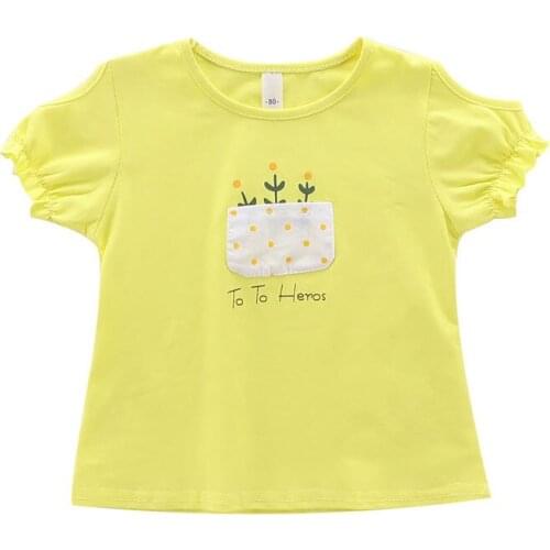 Summer Children Cotton T-shirt Kids Cute Printing Splice Potted Comfortable Short Sleeves Dew Shoulder Fashion Cartoon Pattern