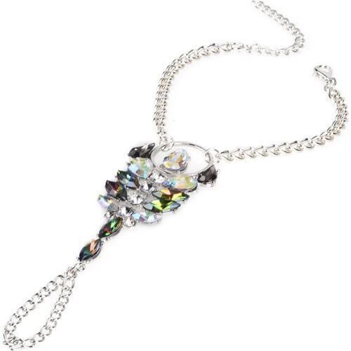 Fashion Colorful Rhinestone Charm Chain Bohemian mermaid Statement Crystal Bib Anklets Summer Bracelet for Women