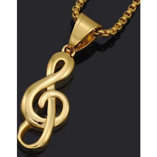 Dolaime Men Fashion Jewelry Trendy Gold color Note Pendant Stainless Steel Necklace 34mm*14mm GP308