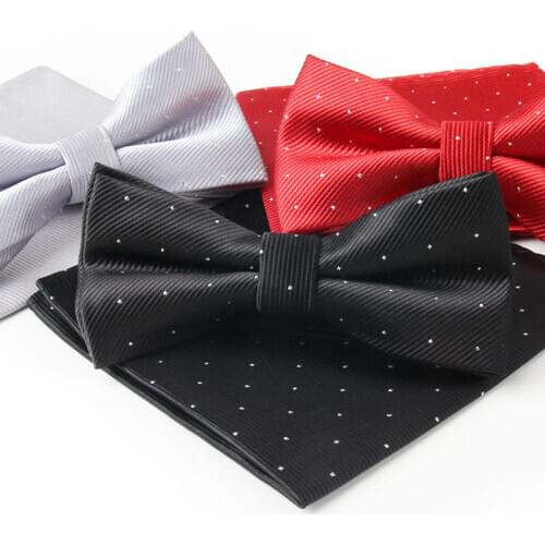 Fashion Mens Polka Dot Bowties Pocket Square Set Tuxedo Party Neckties Butterfly Jacquard Bowtie 20 Colors, 500set