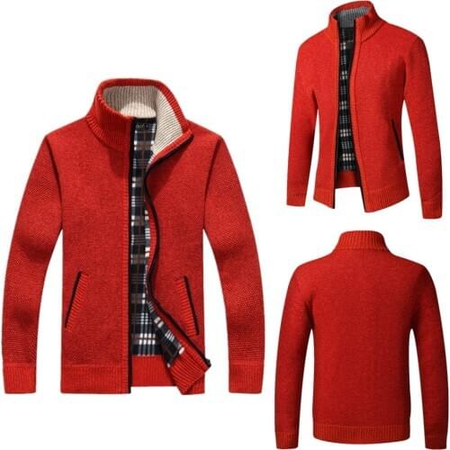 2021 spring Mens Sweater Coat Faux Fur Wool Sweater Warm Jackets Men Zipper Knitted Thick Coat Warm Casual Knitwear Cardigan