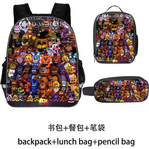 FNAF Backpack Set Freddy Teenagers Boys Girls Toddler Dinosaur Kid School Bags Men Women Mochila Bolsa
