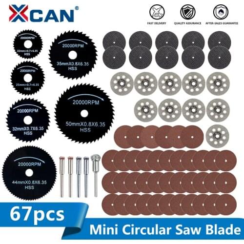 XCAN Blade Mini Saw Blade Set 67pcs HSS Cutting Disc Diamond Saw Disc Fiber Cut off Wheel Power Tool Accessories for Wood Metal
