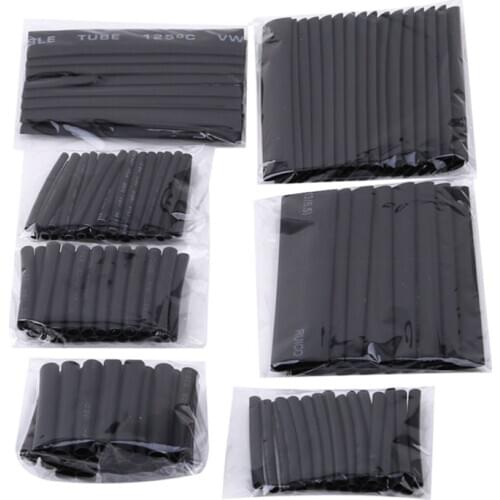 127pcs Black 7 Sizes Assorted Bagged flame-retardant Heat Shrinkable Tube Combination Sets Car Accessories
