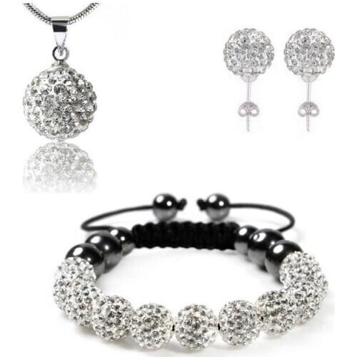 Rt3w 10mm Mix color white black multicolor Set Pendant necklace Bracelet Earring studs disco ball crystal