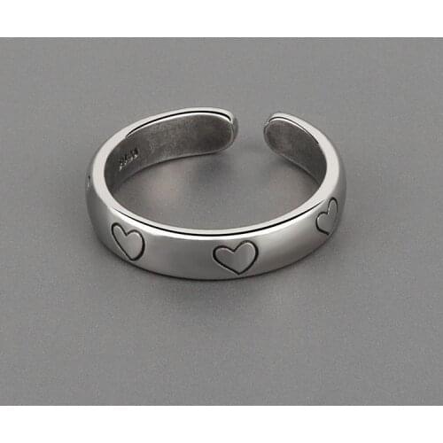 New Trendy Vintage Ancient Silver Color Heart Open Rings for Women Hip Hop Adjustable Engagement Wedding Ring Fashion Jewelry