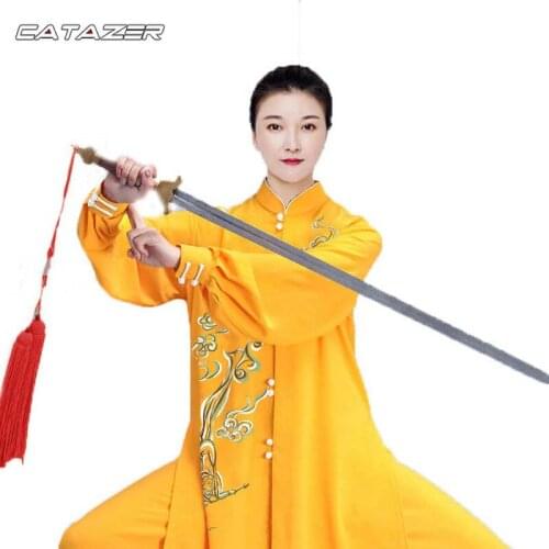 Tai Chi Clothing Martial Arts Training Suits Wushu Taiji Uniforms High Quality Unisex Black/yellow Colorful Cloud Embroidery