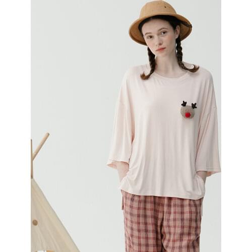 Imakokoni original modal three-dimensional decoration three-quarter sleeve loose T-shirt female summer new style 213349