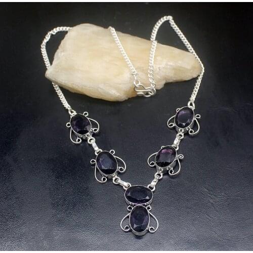 Gemstonefactory Jewelry Big Promotion Unique 925 Silver Elegant Unique Purple Amethyst Women Chain Necklace 42cm 202101556