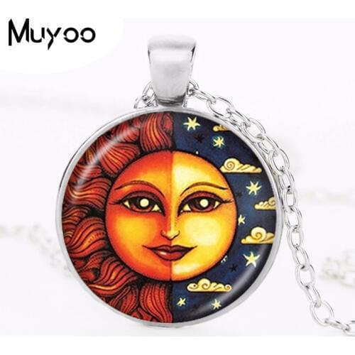 Sun God & Moon Necklace Day and Night Yin Yang Pendant Galaxy Space Jewelry Universe Sweater Necklace for Women Girls Lovers HZ1