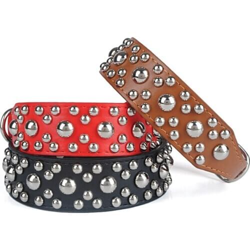 PipiFren Big Dogs Collars Round Rivets Large Dog PU Leather Collar Pet Supplies honden halsband