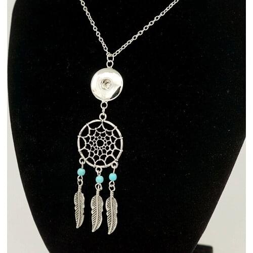 Fashion Trendy Dreamcatcher pendant snap necklace 50cm fit 18MM snap buttons jewelry wholesale DJ0032