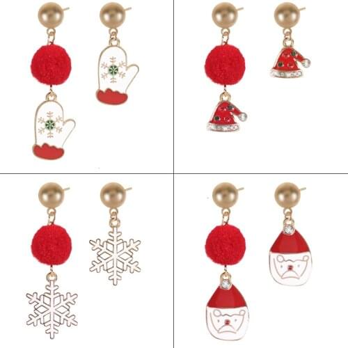 Christmas Earring For Women Girl red Ball Cartoon Santa Gloves snowflake Pendant Earrings Jewelry Xmas Gifts Dropshipping 2019