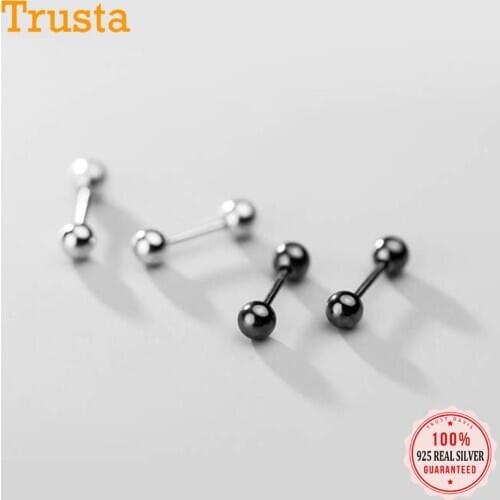Trustdavis Real 925 Sterling Silver Fashion Double Bead Screw Stud Earrings For Women Wedding Minimalist Fine Jewelry DS1223