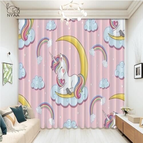 Unicorn Print Windows Curtains for Living Room Bedroom Decorative Kitchen Curtains Drapes Rustic Style Custom Micro Shading