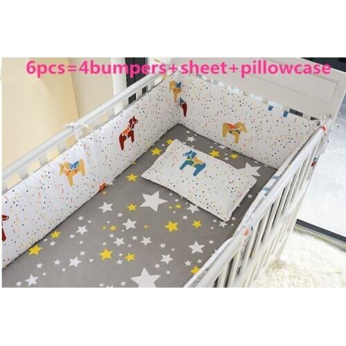 Discount! 6pcs Baby Bedding Set Material Cotton Soft bumpers for cot bed ,include(bumper+sheet+pillowcase)