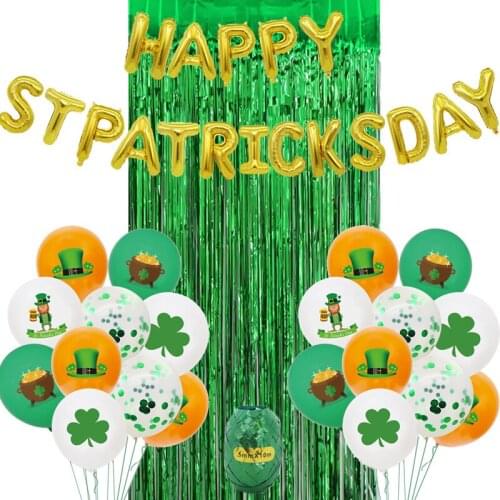Irish St. Patricks Day theme party balloon decoration 12 inch four-leaf clover latex balloon green sequined balloon